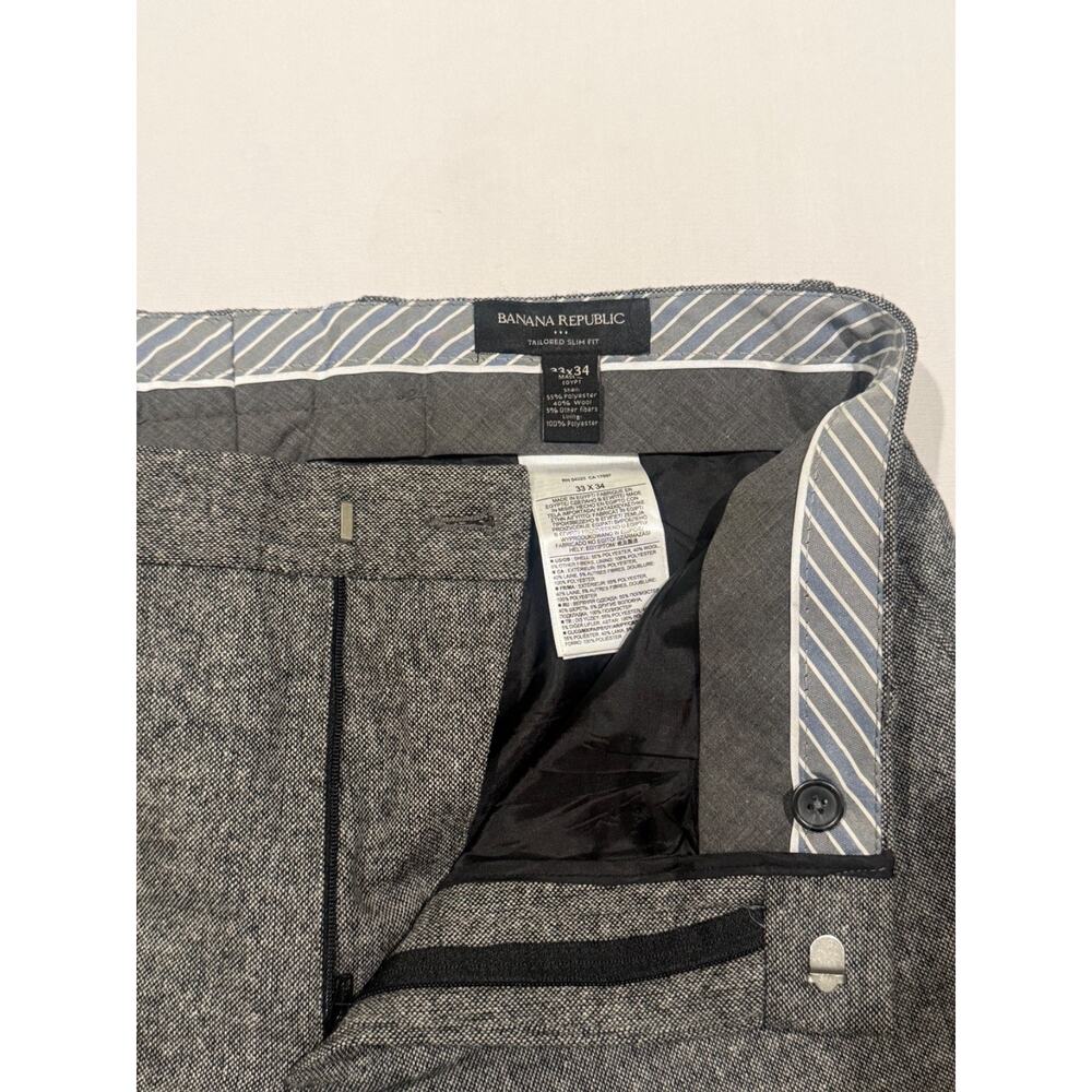 Banana Republic mens tailored slim fit dress pants 33x34 gray Poly Wool - Picture 9 of 10